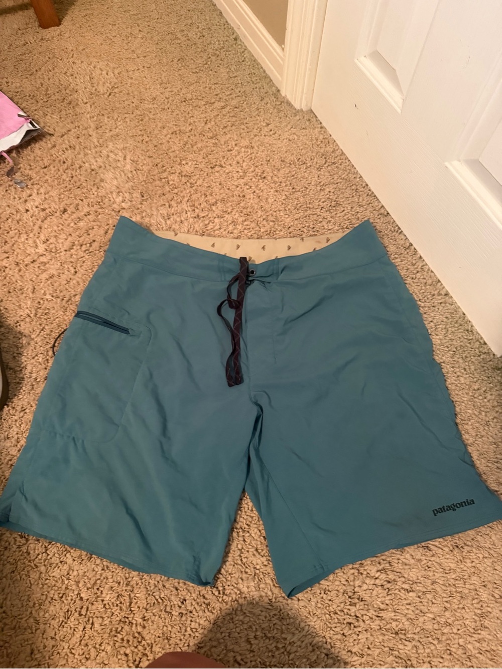 Patagonia Teal Board Shorts with Drawstring